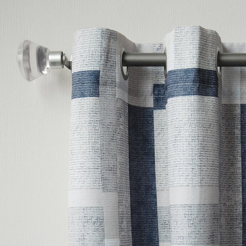 No. 918 Blockade Geometric Blocks Semi-Sheer Grommet Curtain Panel, 40" x 84, Navy - Image 2