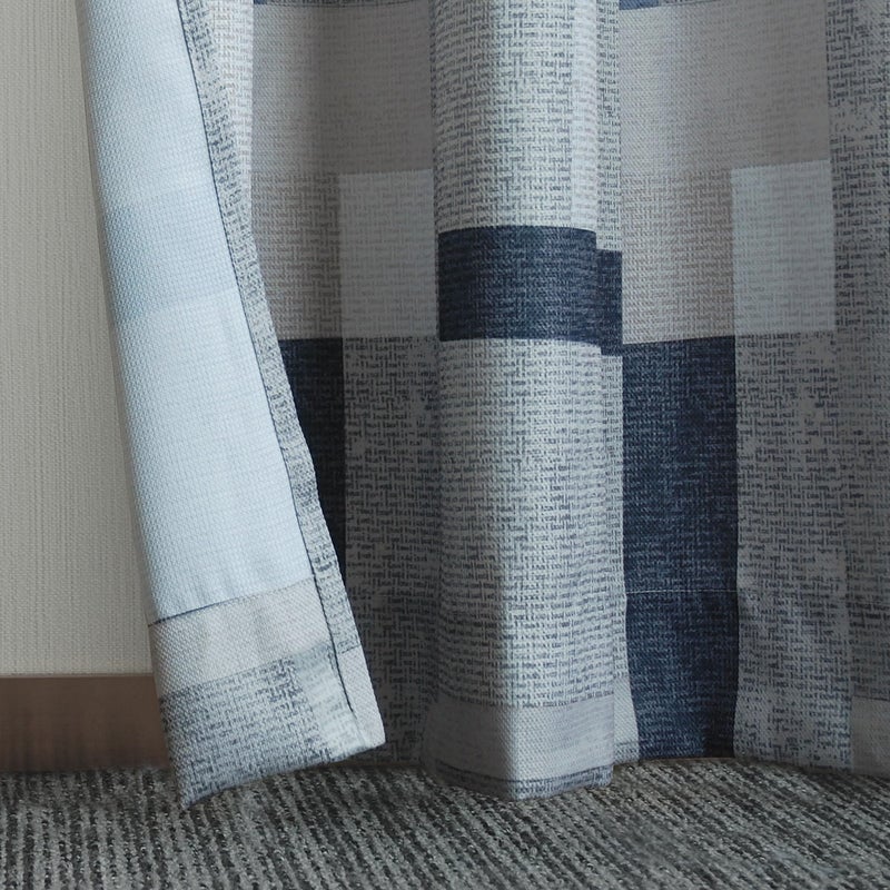 No. 918 Blockade Geometric Blocks Semi-Sheer Grommet Curtain Panel, 40" x 84, Navy - Image 3