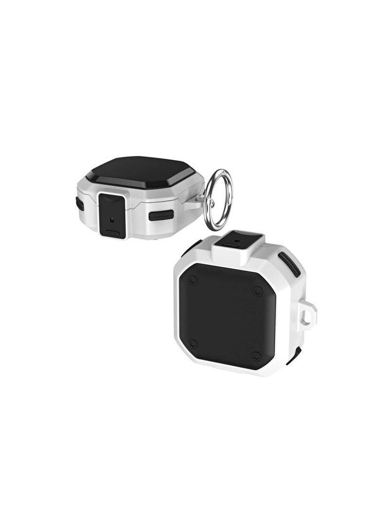 With Security Lock Armor Cover For Galaxy Buds Pro Hard PC Shockproof With Keychain Black White 