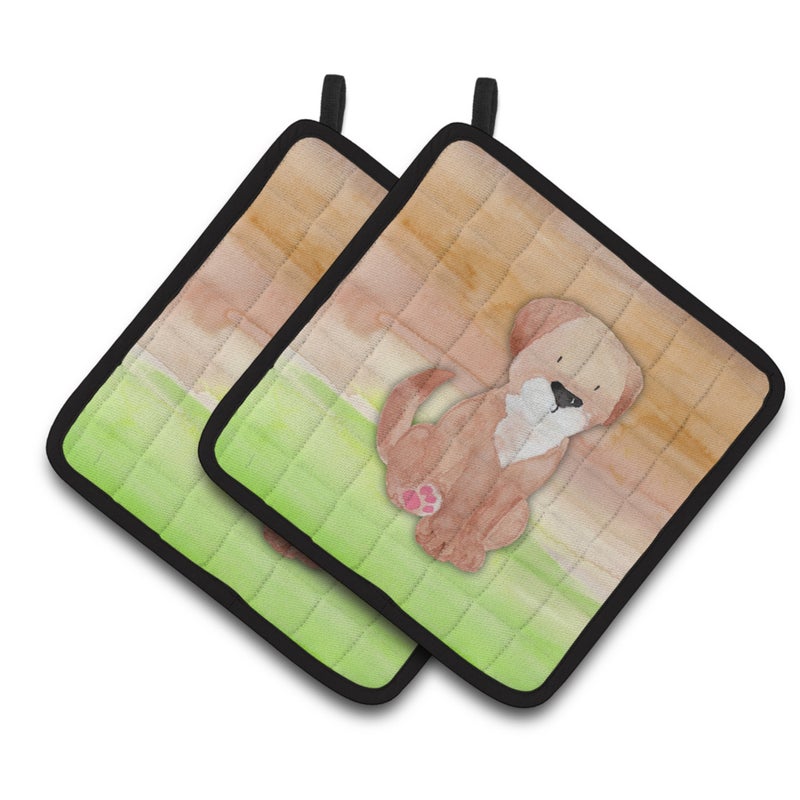 Caroline's Treasures ""Caroline's Treasures Dog Green and Brown Watercolor Decorated pot holder  7.5""""H x 7.5""""W  Multicolor"" 