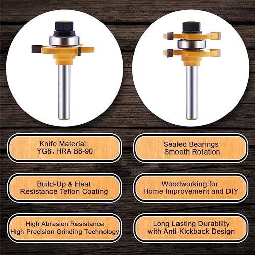 LU&MN Tongue and Groove Router Bit Set (2 PCS) with 1/4 Inch Shank T Shape, Wood Milling Saw Cutter by LU&MN (Woodworking Tools for Home Improvement and DIY) - Image 5