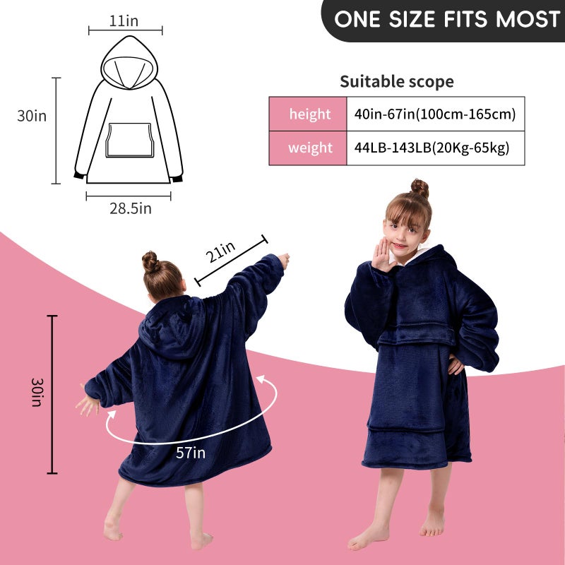 yescool Wearable Blanket Kids Hoodie, Birthday Teen Girls Gifts for 8-15 Year Old Kids Oversized Sweatshirt Sherpa Flannel Cozy Hooded Blanket with Pocket for Children, Youth Teens,One Size, Blue - Image 4