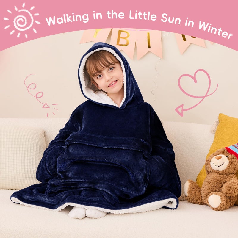 yescool Wearable Blanket Kids Hoodie, Birthday Teen Girls Gifts for 8-15 Year Old Kids Oversized Sweatshirt Sherpa Flannel Cozy Hooded Blanket with Pocket for Children, Youth Teens,One Size, Blue - Image 2