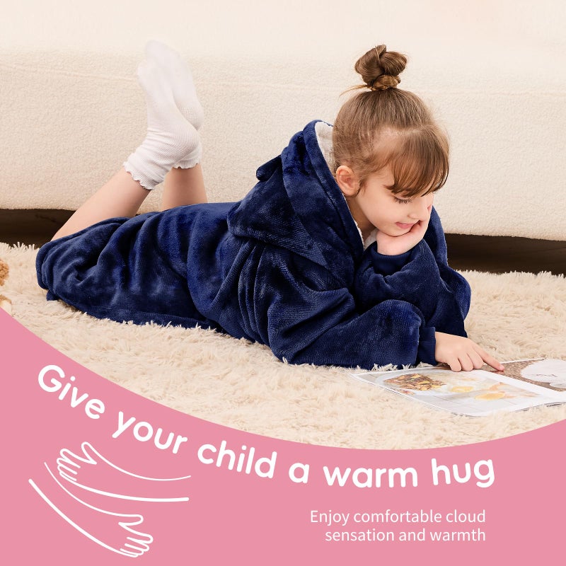 yescool Wearable Blanket Kids Hoodie, Birthday Teen Girls Gifts for 8-15 Year Old Kids Oversized Sweatshirt Sherpa Flannel Cozy Hooded Blanket with Pocket for Children, Youth Teens,One Size, Blue - Image 3
