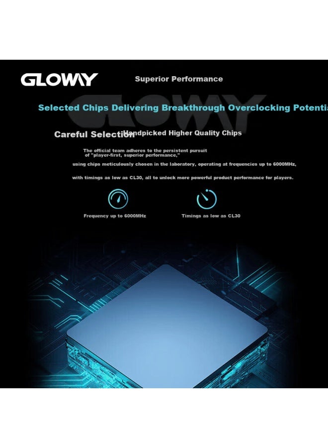 Gloway 32gb Ddr5 6000 Desktop Ram Longwu Heat Spreader Hynix A-die Cl30 Deep Space Silver - Image 1