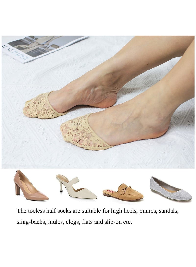 KASTWAVE Half Toe Socks, 6 Pairs Lace Toe Topper Socks No Show Liner Seamless Socks with Padded Forefoot Non-Slip for Women One Size(Black, Nude) - Image 3