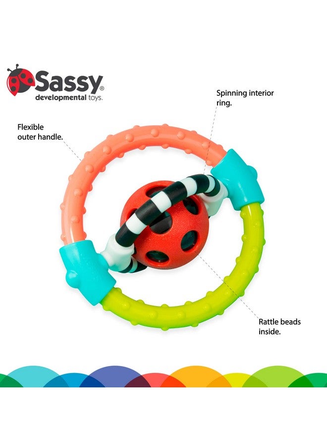 Sassy Spin and Chew Flex Ring Rattle with Dual Action Spinners, for Ages 0+ Months - Image 3