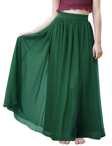 Noomelfish Noomlfish Kids Chiffon Pleated Long Skirts Boho Maxi Party Flower Girl Dress, Dark Green, Size 9-10 Years - Image 1