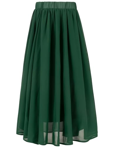 Noomelfish Noomlfish Kids Chiffon Pleated Long Skirts Boho Maxi Party Flower Girl Dress, Dark Green, Size 9-10 Years - Image 2