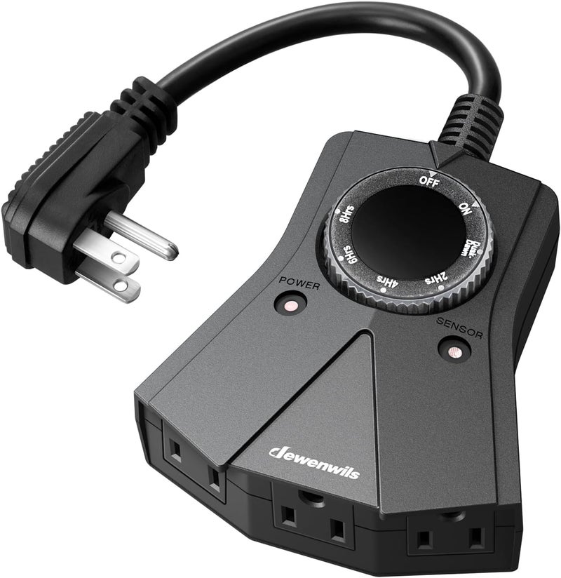 DEWENWILS Light Timer Outdoor Weatherproof Christmas, Heavy Duty 3-Prong Grounded Outlet, Dusk to Dawn and 2/4/6/8 Countdown Timer for String Light, UL Listed - Image 1