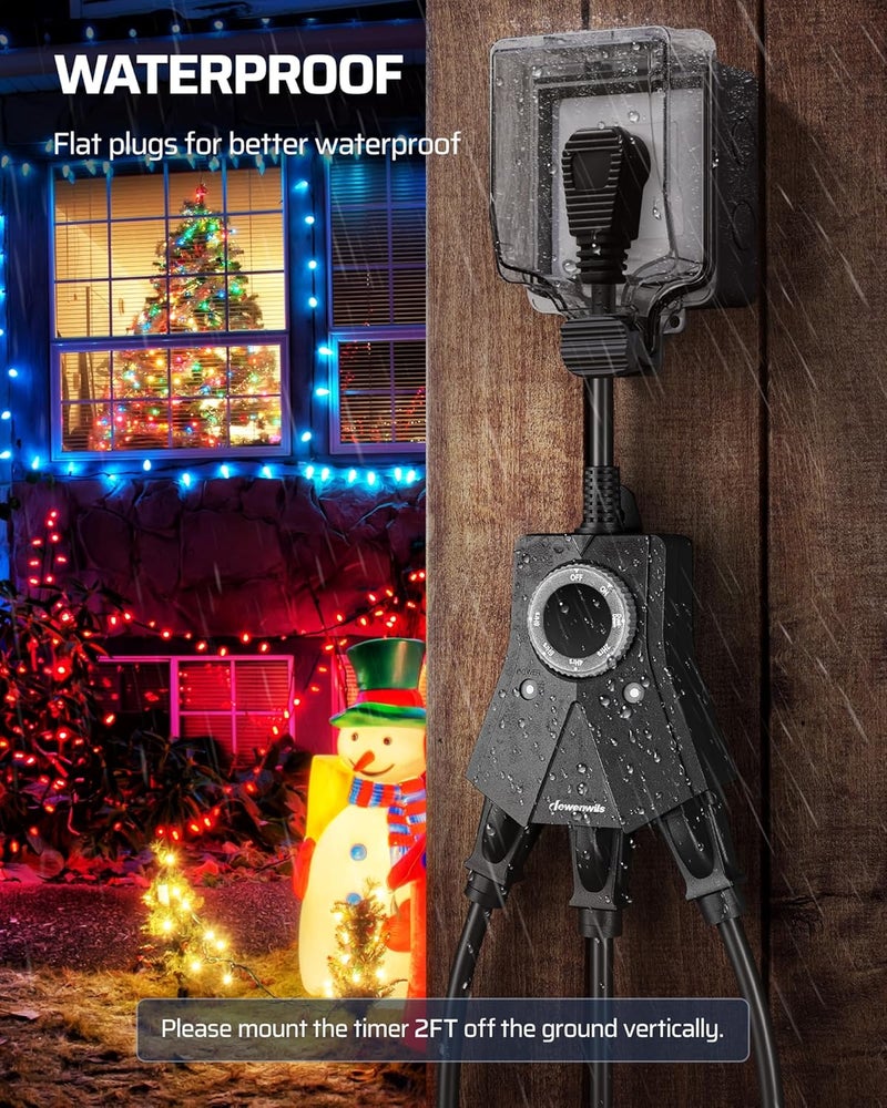 DEWENWILS Light Timer Outdoor Weatherproof Christmas, Heavy Duty 3-Prong Grounded Outlet, Dusk to Dawn and 2/4/6/8 Countdown Timer for String Light, UL Listed - Image 2