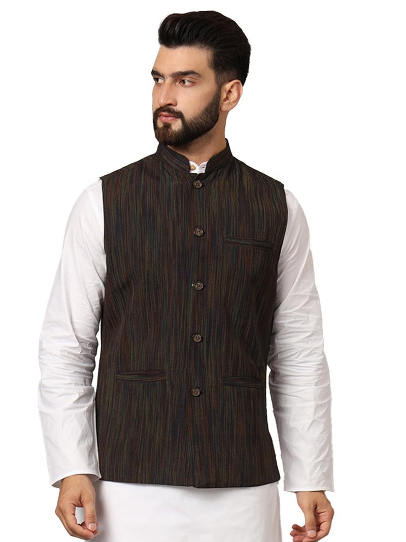 LATEST CHIKAN Men's Nehru Jacket/Waistcoat Sophisticated Ethnic Wear - SARRI-DJ-BK-46 - Image 1