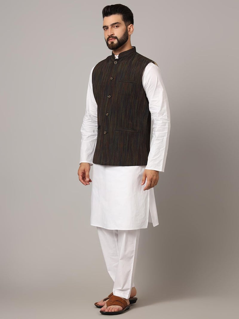 LATEST CHIKAN Men's Nehru Jacket/Waistcoat Sophisticated Ethnic Wear - SARRI-DJ-BK-46 - Image 4