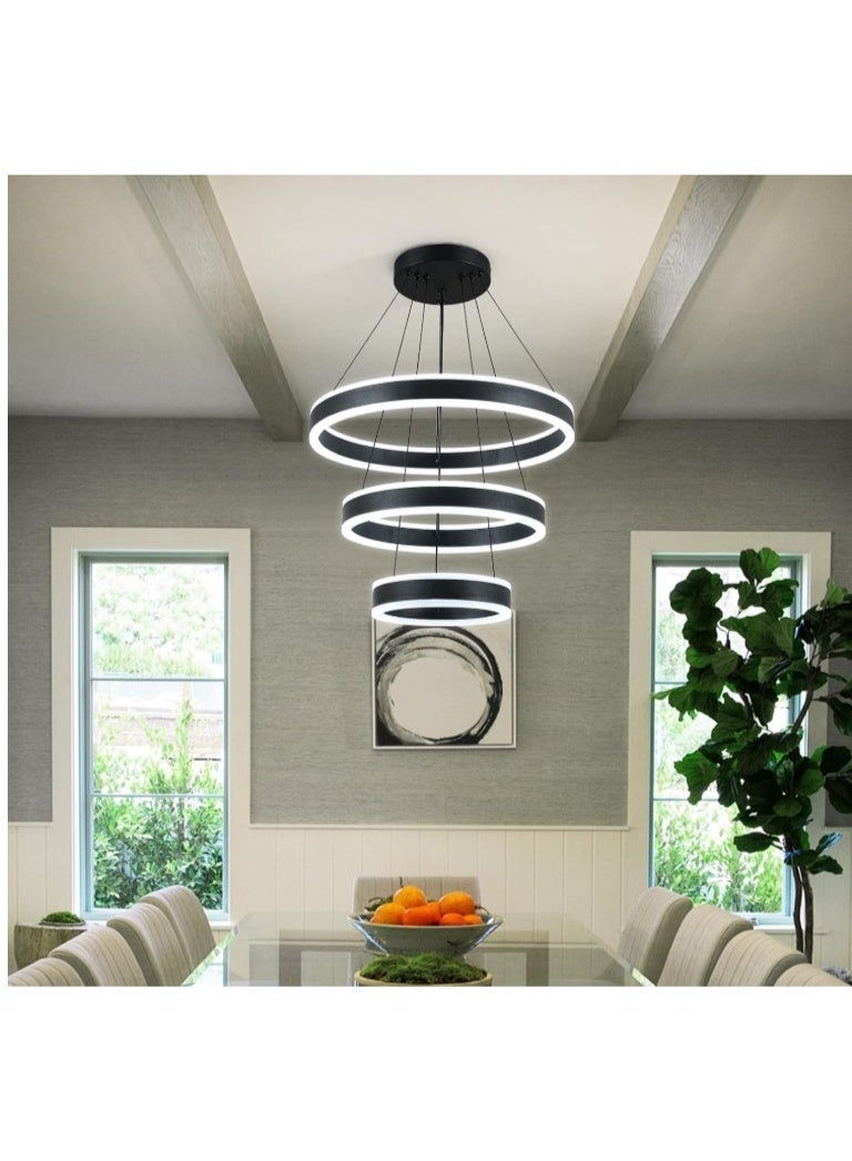 Modern LED Ring Chandelier – 3-Tier Adjustable Pendant Ceiling Light with Dimmable Halo Rings, Black Aluminum Frame for Dining Room, Living Room, Foyer, Bedroom, Staircase, and Contemporary Home Décor - Image 2