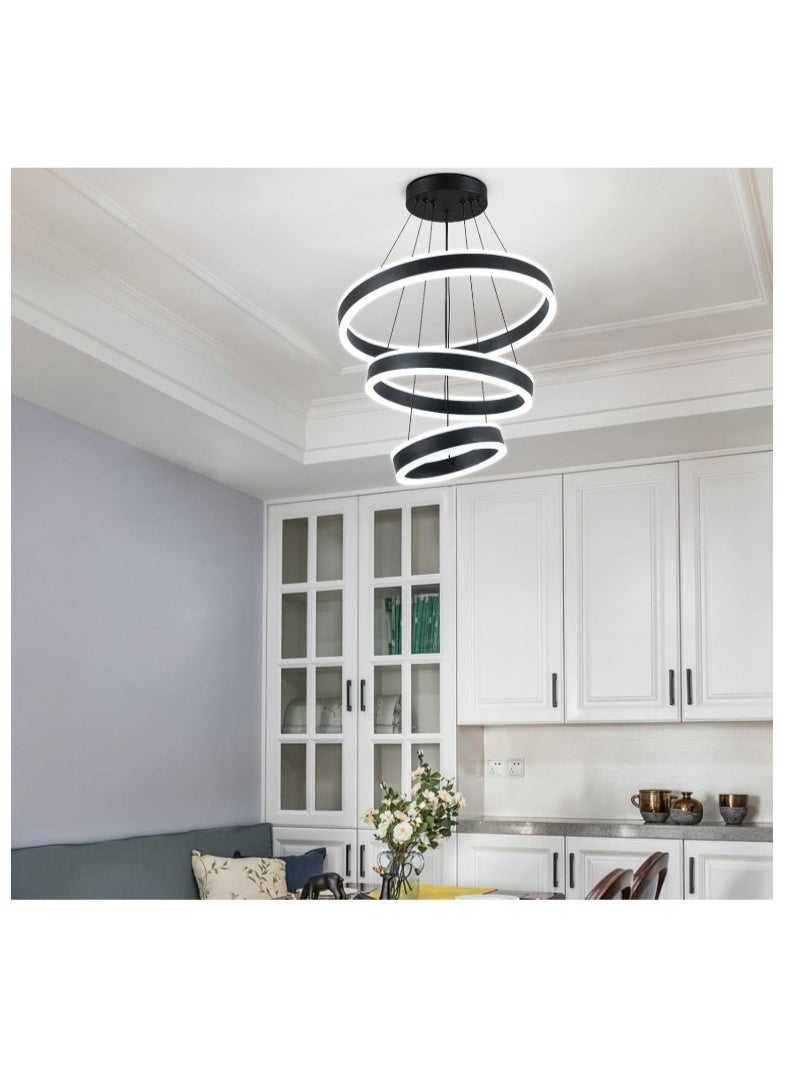 Modern LED Ring Chandelier – 3-Tier Adjustable Pendant Ceiling Light with Dimmable Halo Rings, Black Aluminum Frame for Dining Room, Living Room, Foyer, Bedroom, Staircase, and Contemporary Home Décor - Image 5