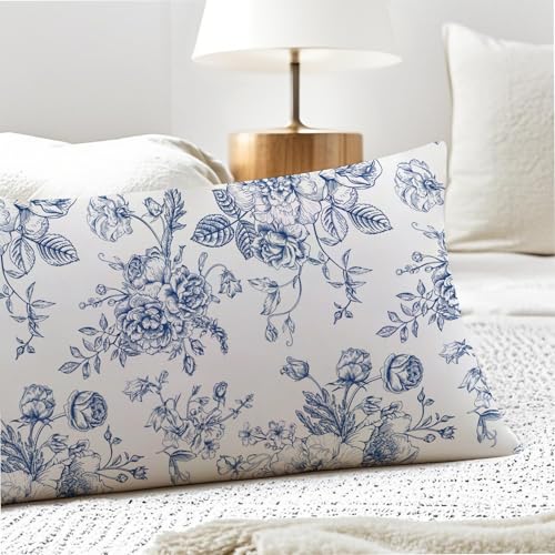 PIUD Vintage Blue Floral Chinoiserie 20x54 Body Pillow Cover, Grandmillennial Home Decor, Chinoiserie Decor, Blue and White Flower Grandmillennial Decorative Long Body Pillow Cases for Bed Couch - Image 5
