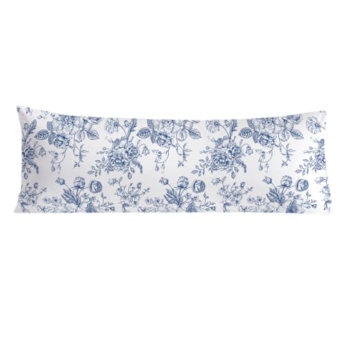 PIUD Vintage Blue Floral Chinoiserie 20x54 Body Pillow Cover, Grandmillennial Home Decor, Chinoiserie Decor, Blue and White Flower Grandmillennial Decorative Long Body Pillow Cases for Bed Couch - Image 1