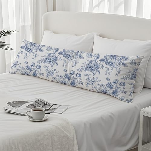 PIUD Vintage Blue Floral Chinoiserie 20x54 Body Pillow Cover, Grandmillennial Home Decor, Chinoiserie Decor, Blue and White Flower Grandmillennial Decorative Long Body Pillow Cases for Bed Couch - Image 4
