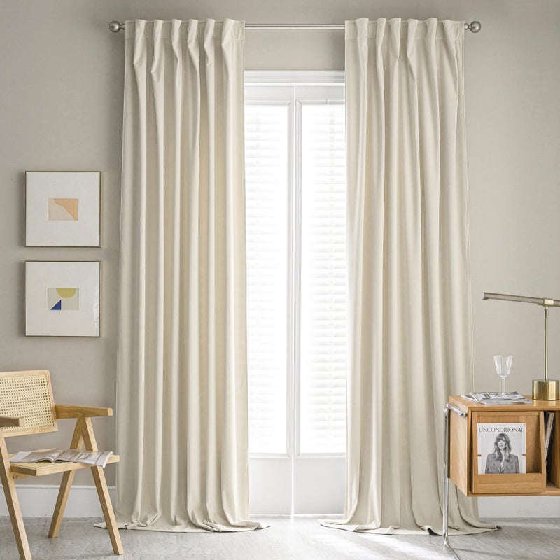 MUMFAS Velvet Curtains 120 Inches Long Floor to Ceiling Backdrop Extra Long Tall Curtains Drapery for Living Room IvoryOff White Back Tab Rod Pocket 52 by 120 Inches Long 10 FTFeet Length