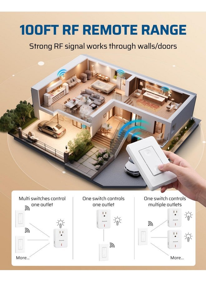 ديوينويلز مفتاح حائط ومقبس لاسلكي للتحكم عن بعد من DEWENWILS، مفتاح إضاءة بمقبس للتحكم عن بعد، بدون أسلاك، قابل للتوسيع، نطاق تردد لاسلكي 100 قدم، مدرج في قائمة ETL (مفتاحان وجهاز استقبال واحد) - Image 2