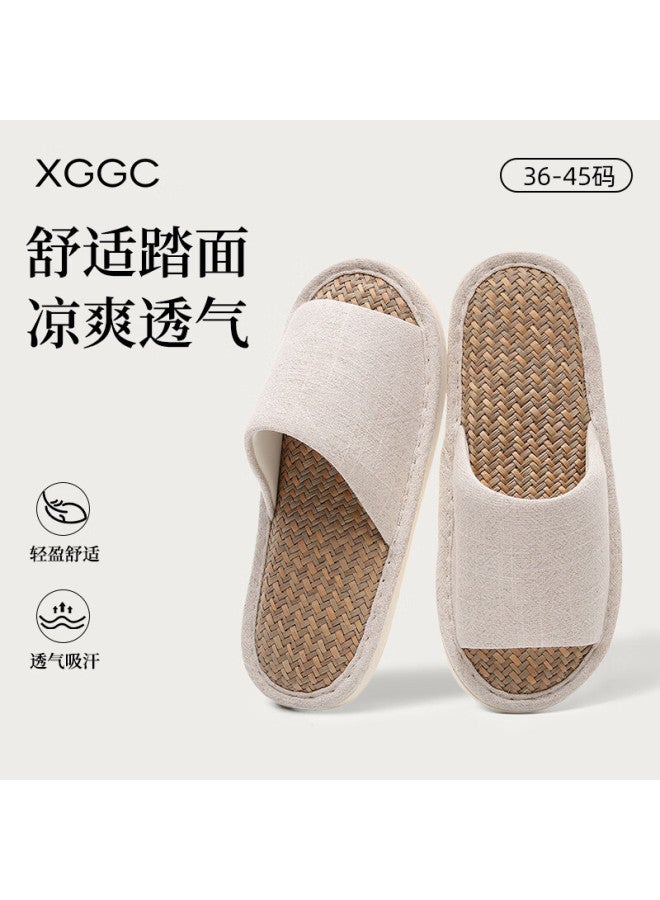 Xggc Malan Grass Linen Summer Indoor Floor Sweat-absorbing Woven Slippers For Men And Women Beige Size 40-41