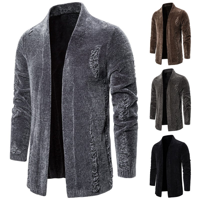 Men'S Sweater 2019 Autumn New Fashion Men'S Sweater Coat Trend Ripped Knitted Cardigan Men'S Clothing - Image 2