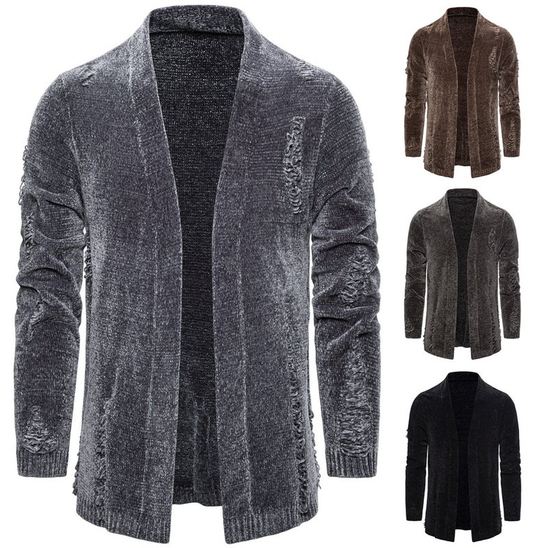 Men'S Sweater 2019 Autumn New Fashion Men'S Sweater Coat Trend Ripped Knitted Cardigan Men'S Clothing - Image 3