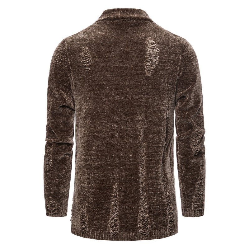 Men'S Sweater 2019 Autumn New Fashion Men'S Sweater Coat Trend Ripped Knitted Cardigan Men'S Clothing - Image 4
