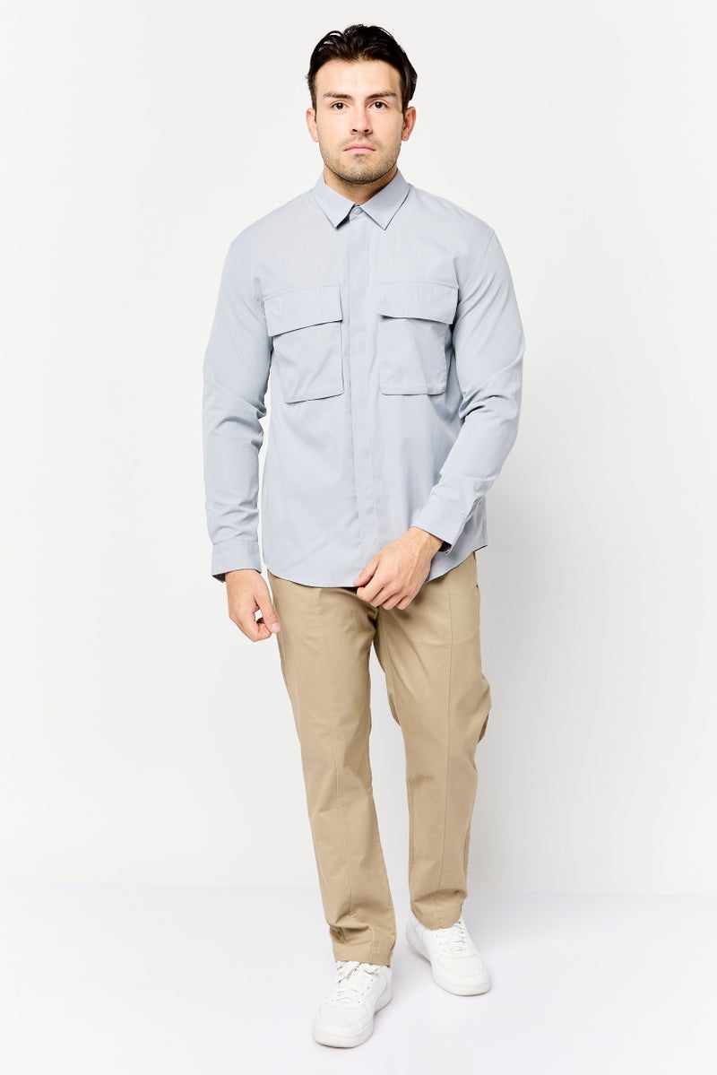 SELECTED Men Regular Fit Long Sleeve Solid Casual Shirt, Grey - Image 2
