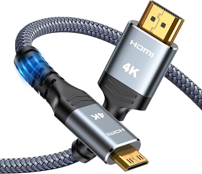Highwings Mini HDMI to HDMI Cable 10FT, 4K 60Hz High Speed HDMI to Mini HDMI Cable Male Bi-Directional 2.0 Cord, for HDTV, Tablet, Camera and Camcorder [Aluminum Shell, Nylon Braided] - Image 1