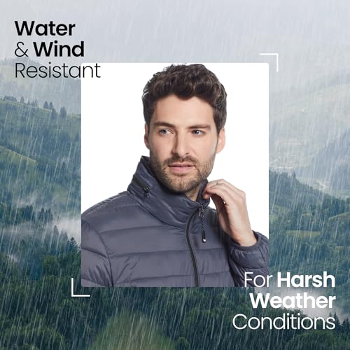 Weatherproof Men's Puffer Jacket, Lightweight Alternative Down Jacket with Packable Travel Neck Pillow, Travel-Ready Winter Jackets for Men, Water & Wind Resistant, Charcoal, X-Large - Image 2