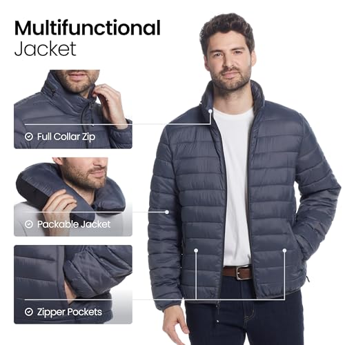 Weatherproof Men's Puffer Jacket, Lightweight Alternative Down Jacket with Packable Travel Neck Pillow, Travel-Ready Winter Jackets for Men, Water & Wind Resistant, Charcoal, X-Large - Image 5