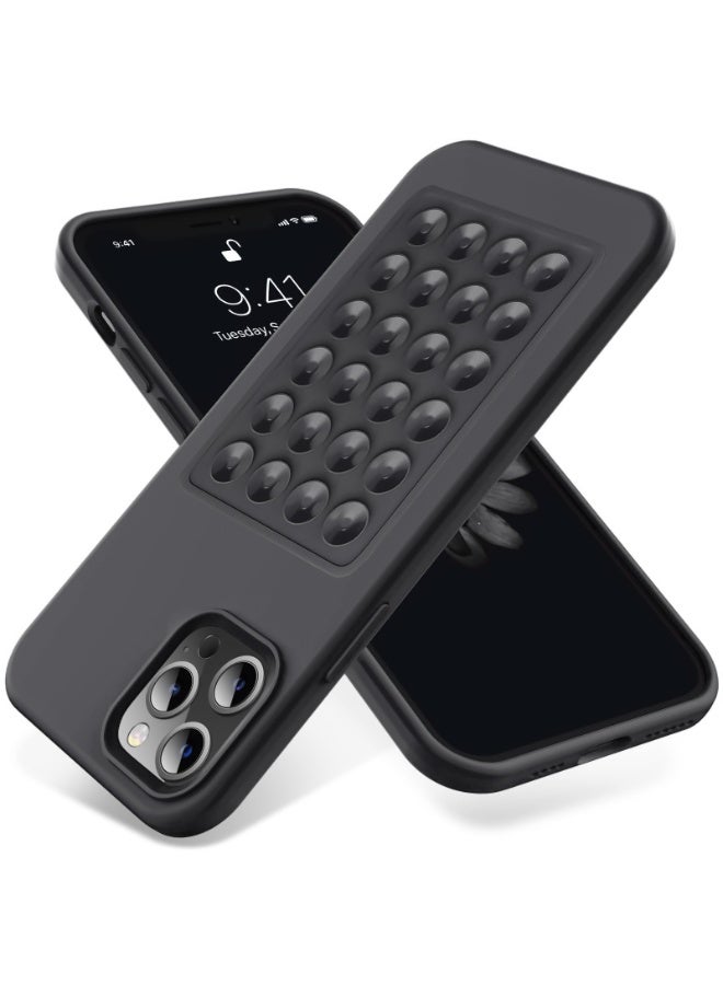 جراب هاتف من السيليكون الناعم مع قاعدة شفط وحامل حماية كاملة ومضاد للصدمات لهاتف iPhone 14 Pro Max (رمادي غامق)
