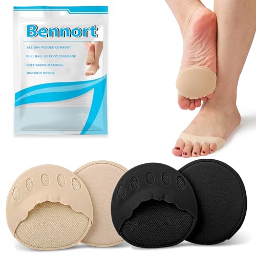 Bennort Forefoot Pads for Women High Heels, 2 Pairs Non-Slip Toe Socks Reusable Ball of Foot Cushions Honeycomb Fabric Metatarsal Pads Invisible Forefoot Socks, Black and Beige - Image 1
