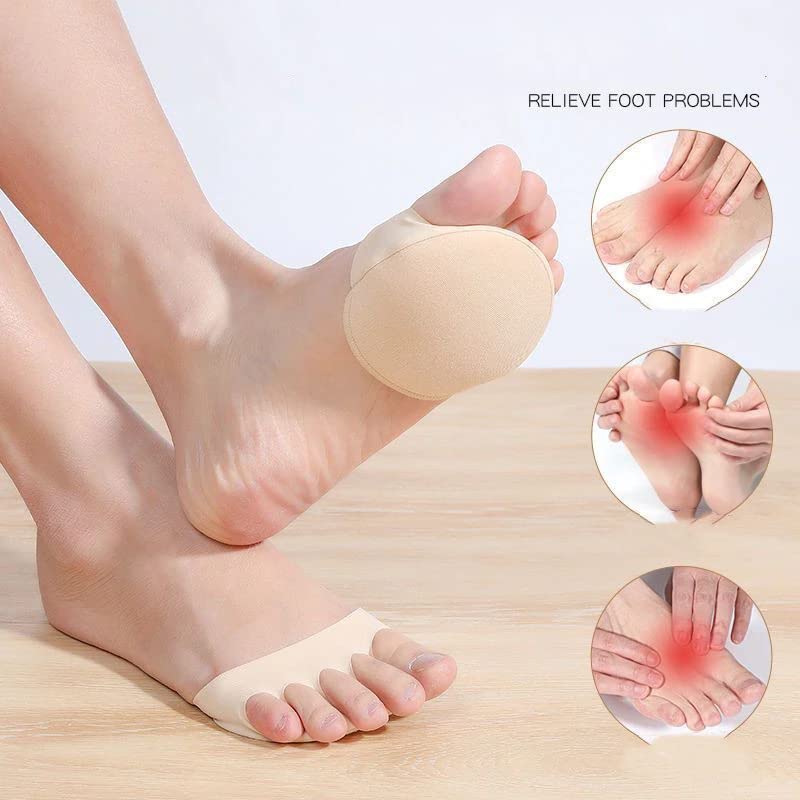 Bennort Forefoot Pads for Women High Heels, 2 Pairs Non-Slip Toe Socks Reusable Ball of Foot Cushions Honeycomb Fabric Metatarsal Pads Invisible Forefoot Socks, Black and Beige - Image 4