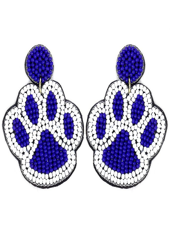Emulily Beaded Colorful Paw Post Earrings Handmade Paw Earrings - Image 1