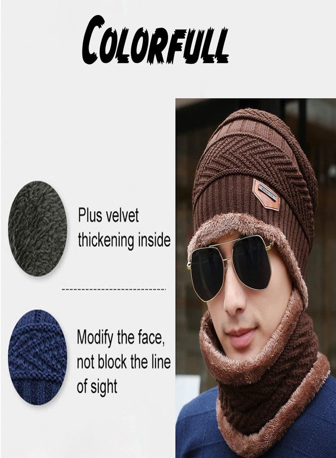 FF Winter Beanie Hats Scarf Set, Thick Warm Slouchy Beanies Hat Knit Skull Cap Neck Warmer for Men Women - Multicolor - Image 2