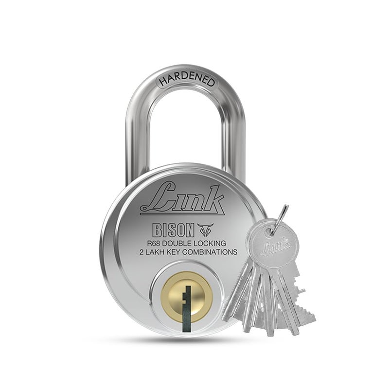 Link Bison 68mm Heavy Duty Padlock | Lock for Home Door, Office, Shop, Travel | Hardened Steel Shackle, | Double Locking System | High Precision 4 Keys | 2 Lakh Key Combinations | 10 Years Warranty - Image 1