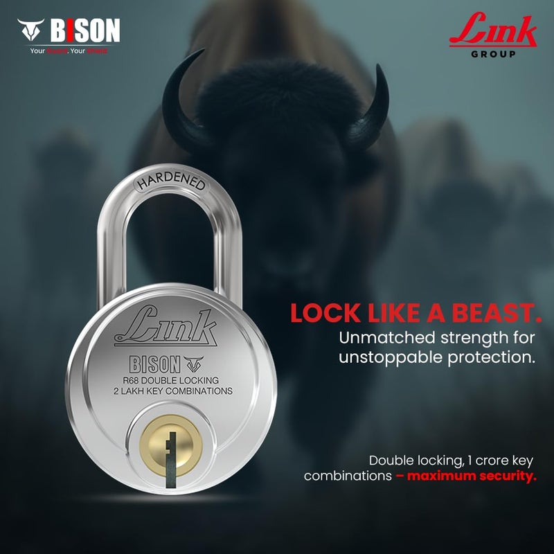 Link Bison 68mm Heavy Duty Padlock | Lock for Home Door, Office, Shop, Travel | Hardened Steel Shackle, | Double Locking System | High Precision 4 Keys | 2 Lakh Key Combinations | 10 Years Warranty - Image 4