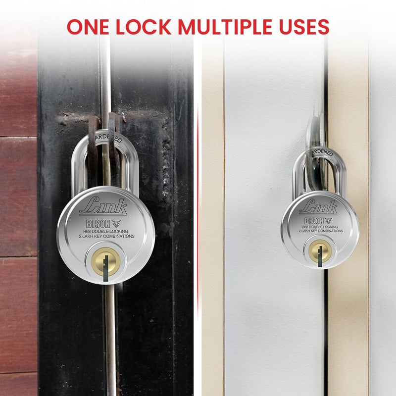 Link Bison 68mm Heavy Duty Padlock | Lock for Home Door, Office, Shop, Travel | Hardened Steel Shackle, | Double Locking System | High Precision 4 Keys | 2 Lakh Key Combinations | 10 Years Warranty - Image 5