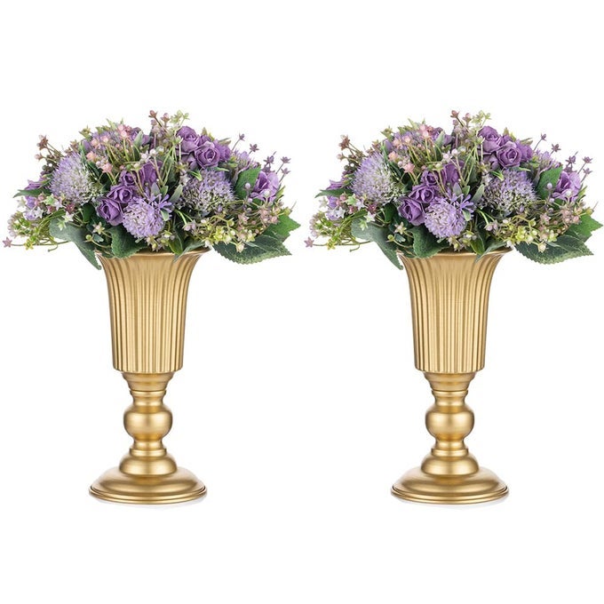 PCS OF 2 FLOWERED METAL TRUMPET VASE ELEGANT WEDDING CENTERPIECES VASE FOR WEDDING PARTY DECORATION 232CM913 TALL ARTIFICIAL FLOWER ARRANGEMENTS FOR ANNIVERSARY CEREMONY