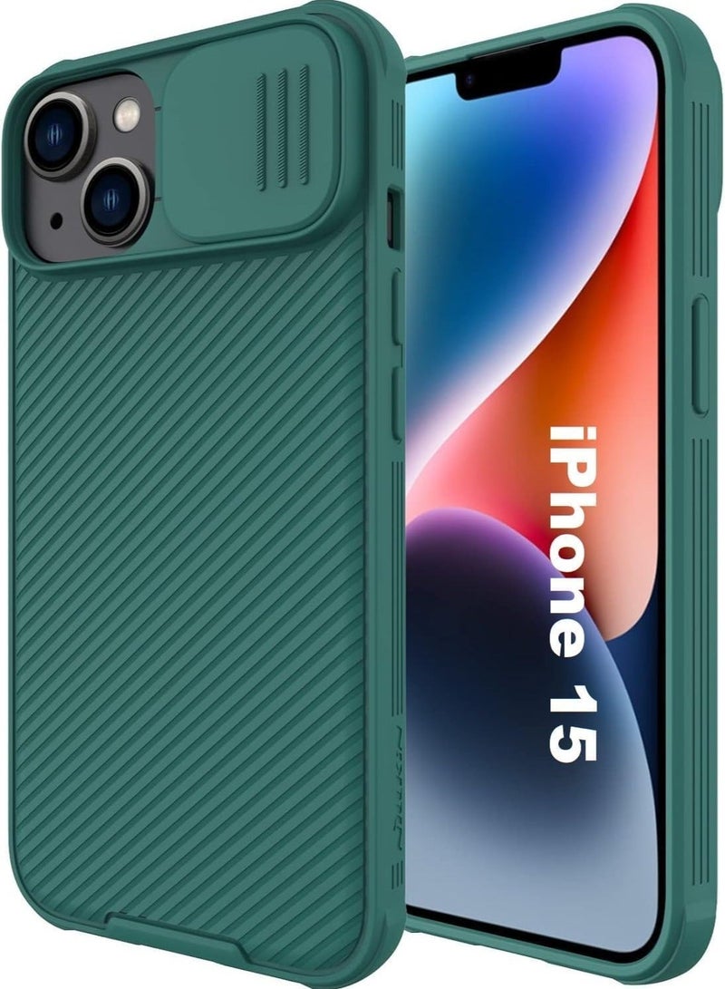 MUNTAQI Case for iPhone 15 Camshield Cover with Slide Camera Lens Protection - PC Back & TPU Bumper, Anti-Fingerprint Soft Touch Case (Green) - Image 1