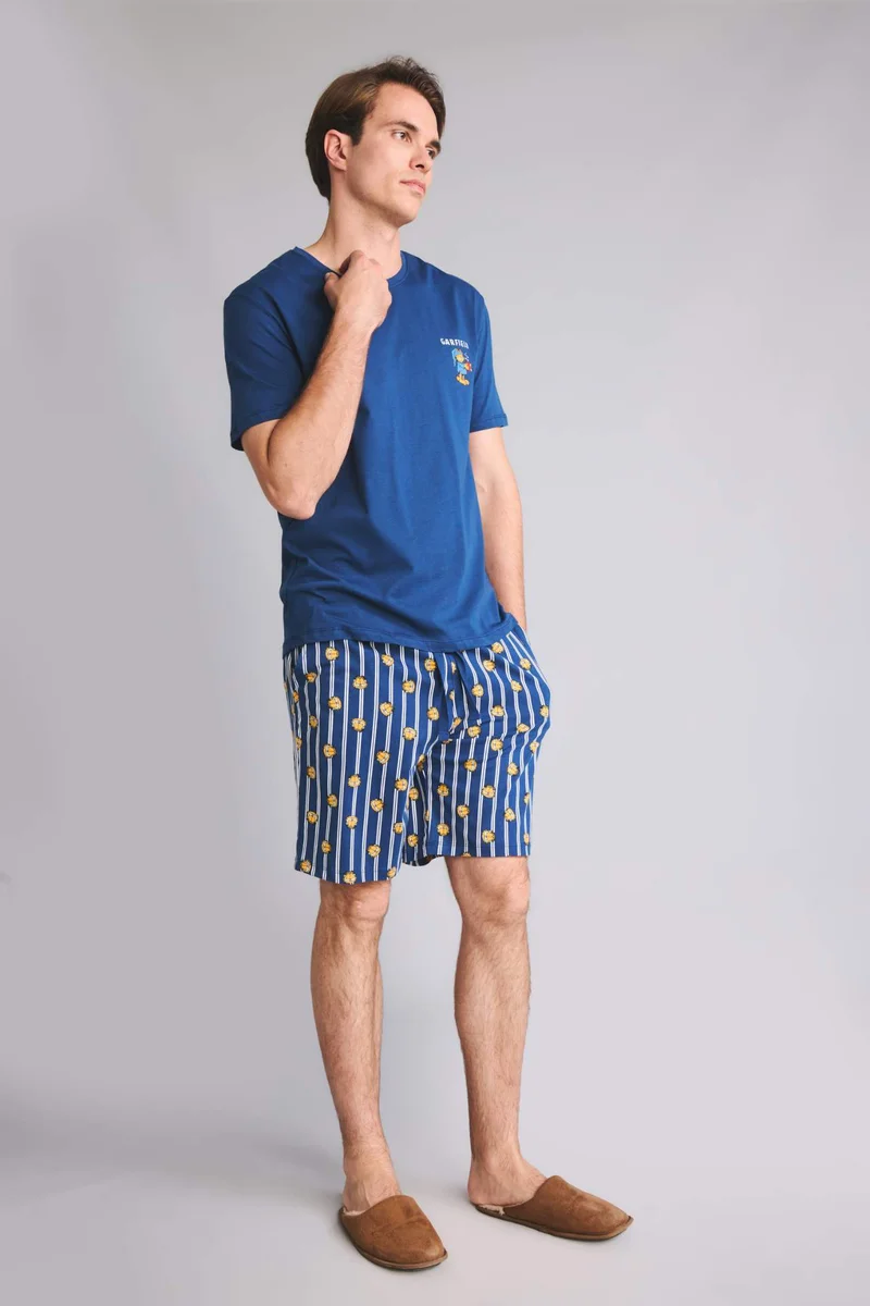 Defacto  100% Cotton Printed Top Shorts 2 Piece Pyjama Set for Men | Best Price UAE