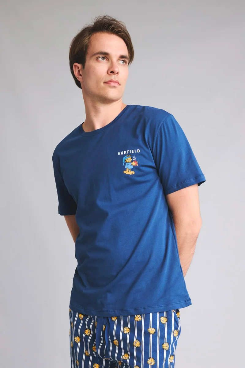 Defacto  100% Cotton Printed Top Shorts 2 Piece Pyjama Set for Men | Best Price UAE