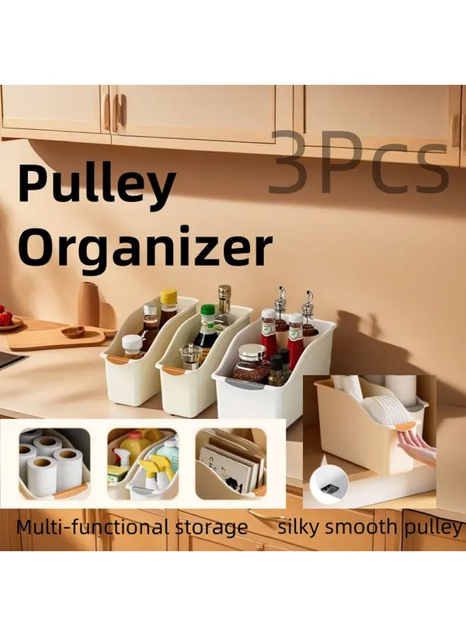 White Yellow Cream Pull Out Drawer Organizer Large Storage Box For Kitchen Bathroom - Image 1