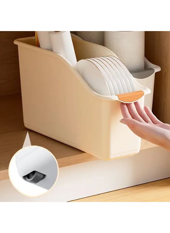 White Yellow Cream Pull Out Drawer Organizer Large Storage Box For Kitchen Bathroom - Image 5
