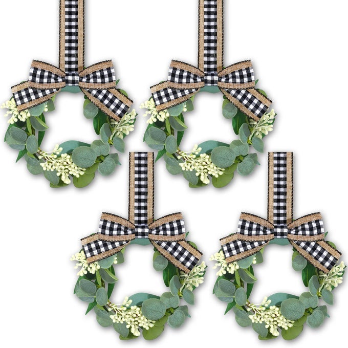 4 PCS 9 MINI WREATH FOR FRONT DOOR ARTIFICIAL FAUX KITCHEN CABINET WREATHS SMALL FOR FRONT DOOR FARMHOUSE PORCH WALL WINDOW DECORCLASSIC STYLE