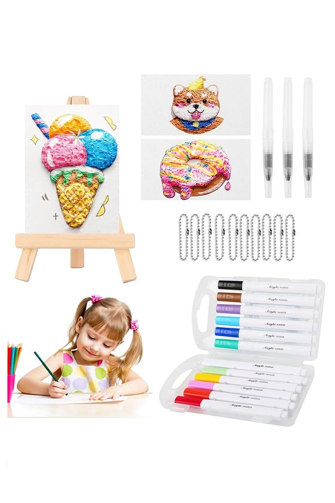 Magic Foam Texture Painting Kit, Magical 3D Effect Texture Painting Kit, Including 10 PCS Foam Texture Paper, 12 Colors Brush Tip Acrylic Paint Markers, Fountain Pen(L,M,S), 10 Bead Chains, Mini Easel - Image 1