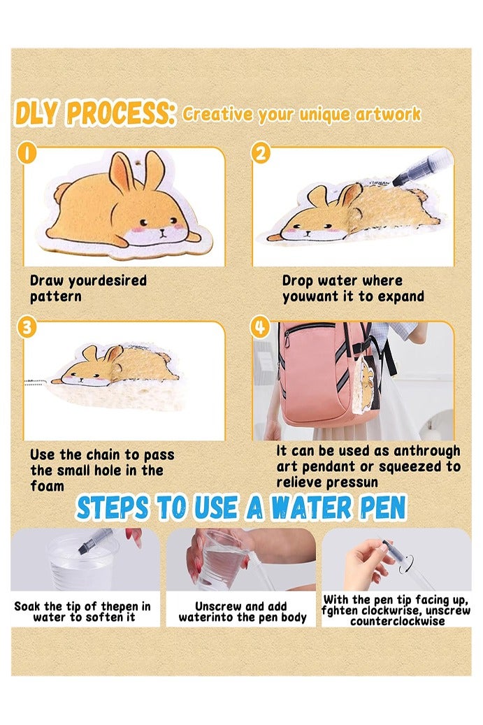 Magic Foam Texture Painting Kit, Magical 3D Effect Texture Painting Kit, Including 10 PCS Foam Texture Paper, 12 Colors Brush Tip Acrylic Paint Markers, Fountain Pen(L,M,S), 10 Bead Chains, Mini Easel - Image 3