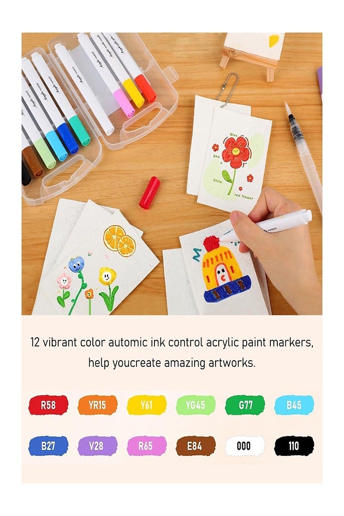 Magic Foam Texture Painting Kit, Magical 3D Effect Texture Painting Kit, Including 10 PCS Foam Texture Paper, 12 Colors Brush Tip Acrylic Paint Markers, Fountain Pen(L,M,S), 10 Bead Chains, Mini Easel - Image 4